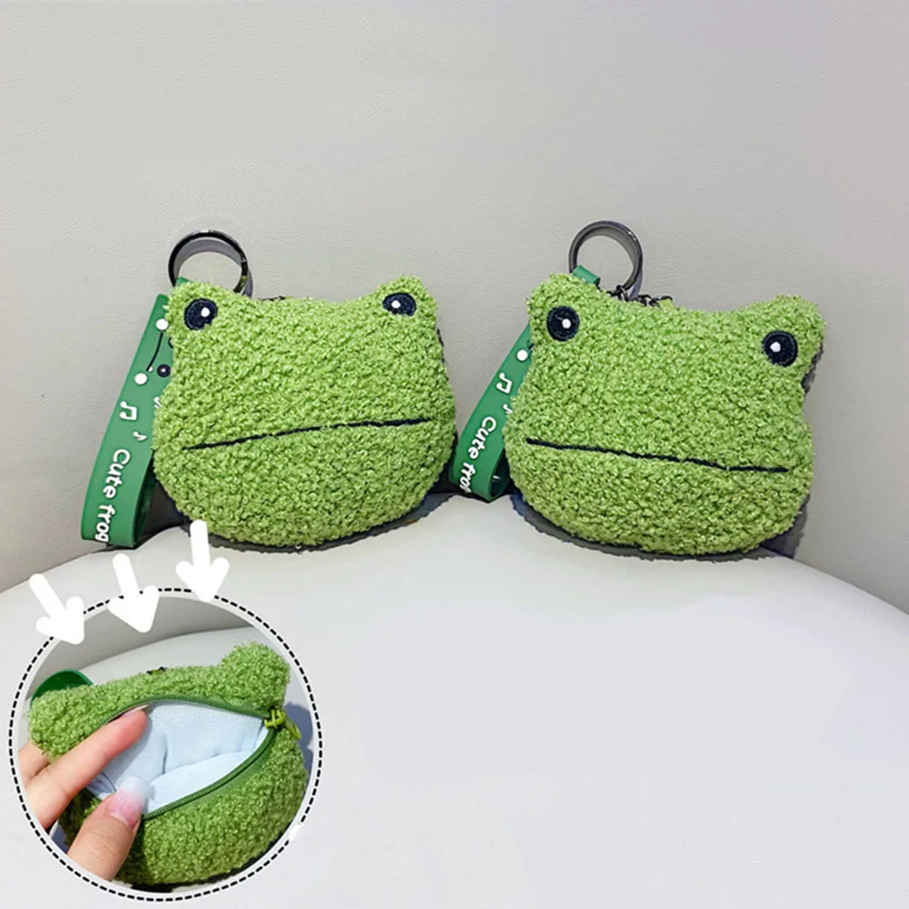 Creative Cute Frog Coin Purse Wallet Cartoon Solid Color Plush Frog Doll Buckle Bag with Key Chain Girls Gifts Funny Wallet Bags