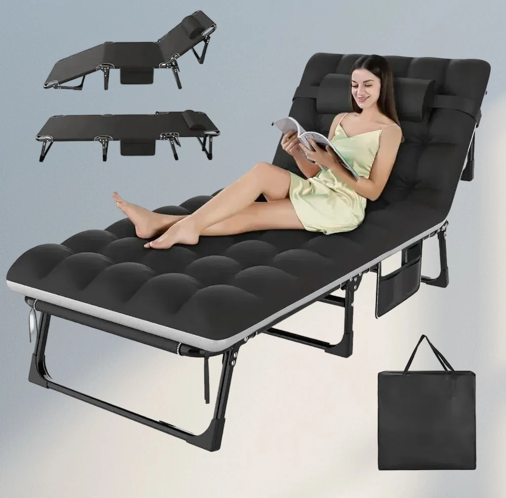 

3 in 1 Folding Camping Cot Bed, 5 Positions Adjustable Patio Chaise Lounge Chair, Portable Sleeping Cots for Adults Large Size
