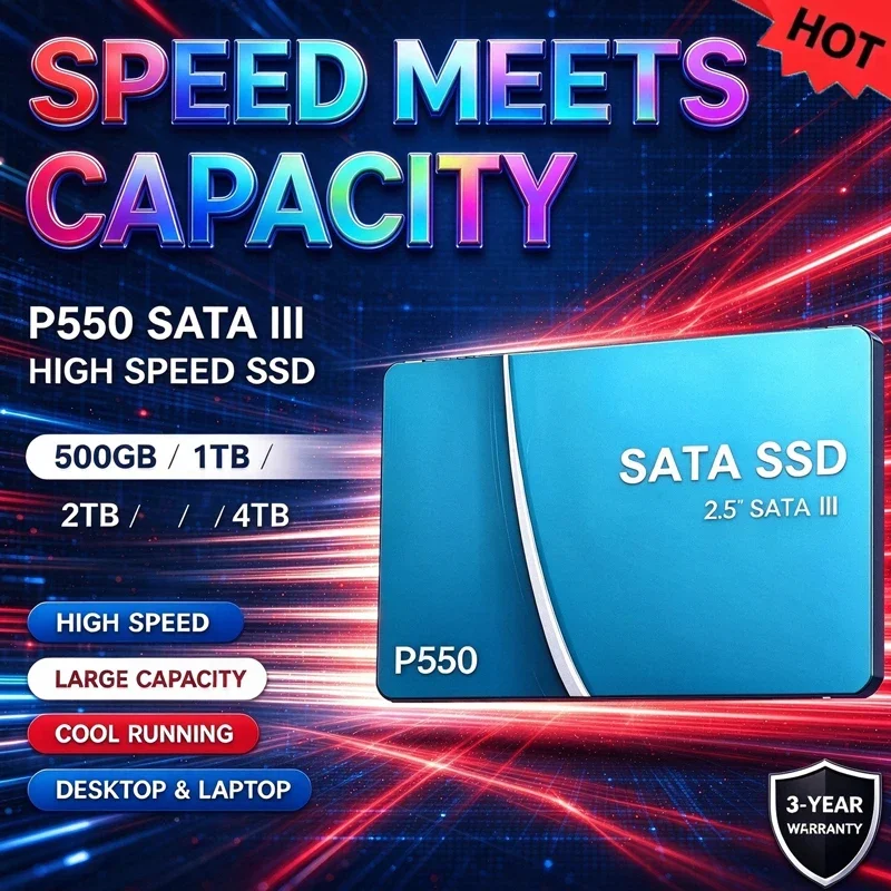 P550 2.5 SATA III SSD 500GB 3D NAND 1TB 2TB SSD Internal Solid State Drive for Upgrade PC Laptop Desktops
