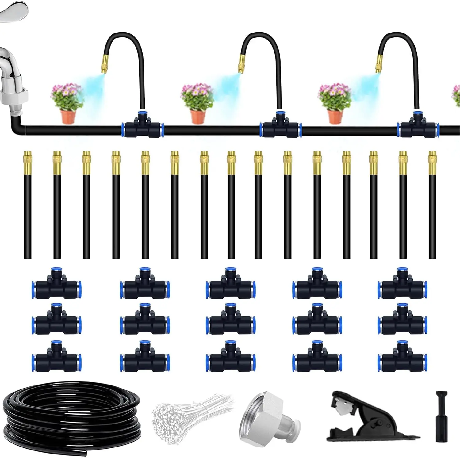 

20m Water-Saving Micro-Drip Kit with Adjustable 20cm Brass Nozzle - Ideal for Balcony & Greenhouse Irrigation