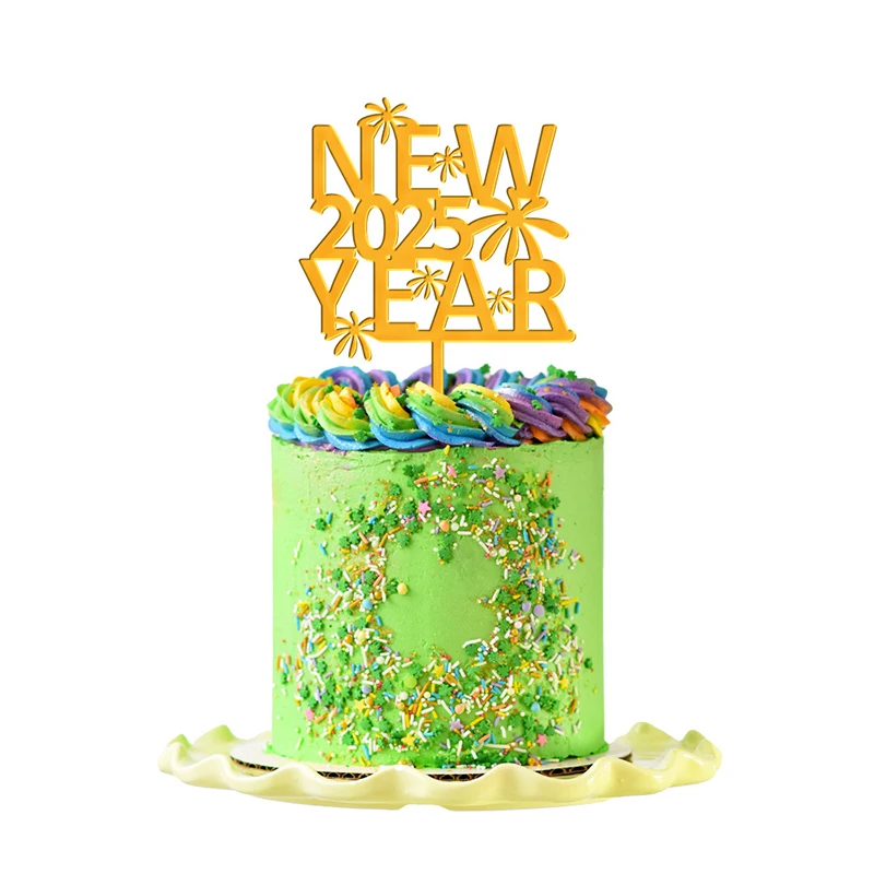 2025 Happy New Year's Golden Cake Insert Glitter Party Dessert Decoration Christmas New Year Party Acrylic Cake Inserts