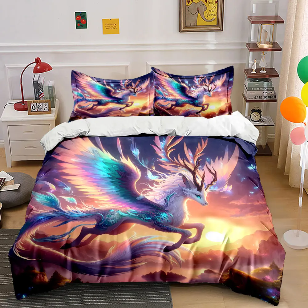

Enchanted winged creature flying Print Bedding Set 1 Duvet Cover 2 Pillowcases for Adult and Children Luxury Gift Full Size