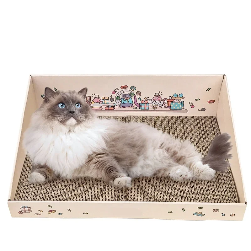 

Cardboard Cat Bed Cat Scraper Box With Reversible Scraper Board Long-lasting Cat Scraper