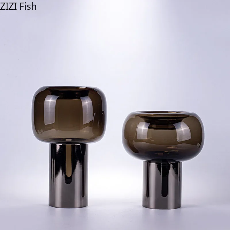 Jarrón de vidrio oscuro para decoración de escritorio, macetas de flores, adornos florales hidropónicos creativos, decoración estética de habitación