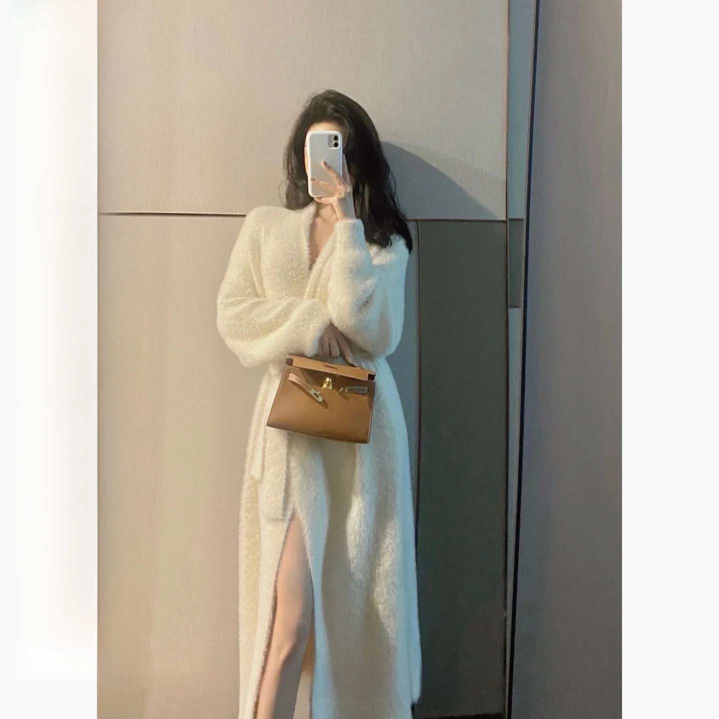 

CCZEE Godd Sle Long Coat Women's Batobe Coat Mink Fur Outerwear Mid-Length Ele Simple Design Long Sve Coat