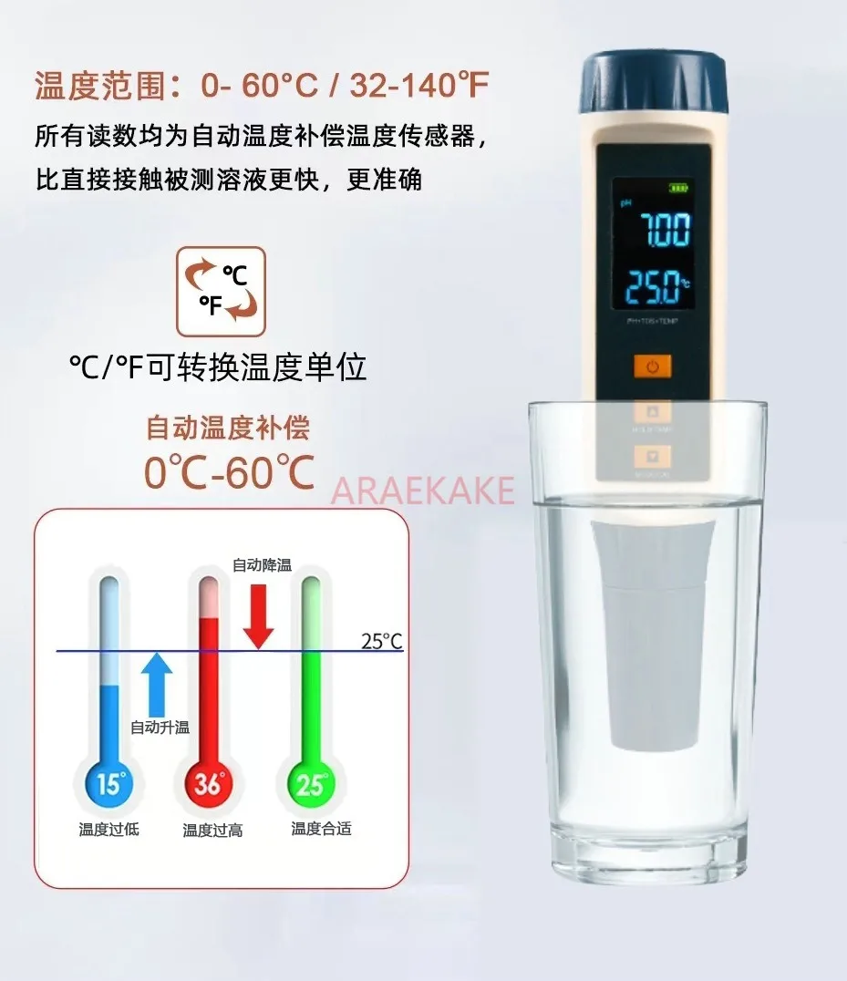 Water quality pH value detection pen, high-precision portable handheld solution pH meter, pH and temperature testing for aquariu image 4