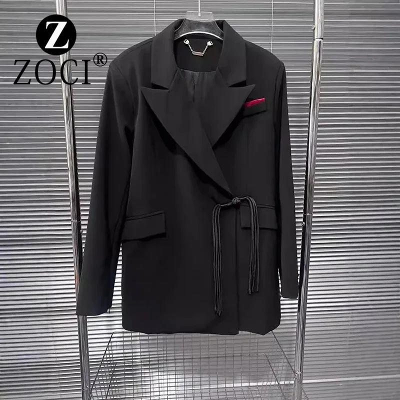 

[ZOCI]Black design style jacket women autumn new red sleeve splicing, loose versatile temperament suit New