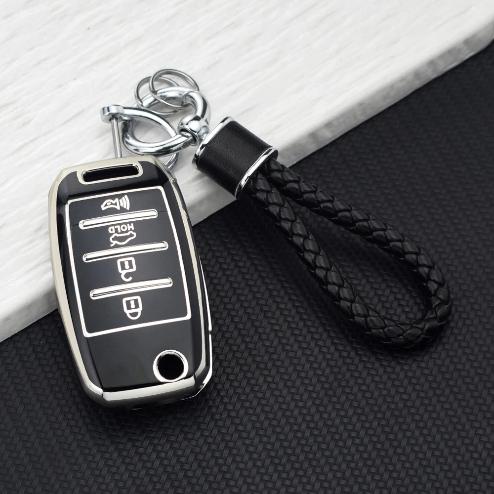4 Buttons TPU Flip Remote Car Key Shell for Kia Carens Ceed Rio Sportage Optima Sorento Cerato Soul Forte Seltos Fob Accessories
