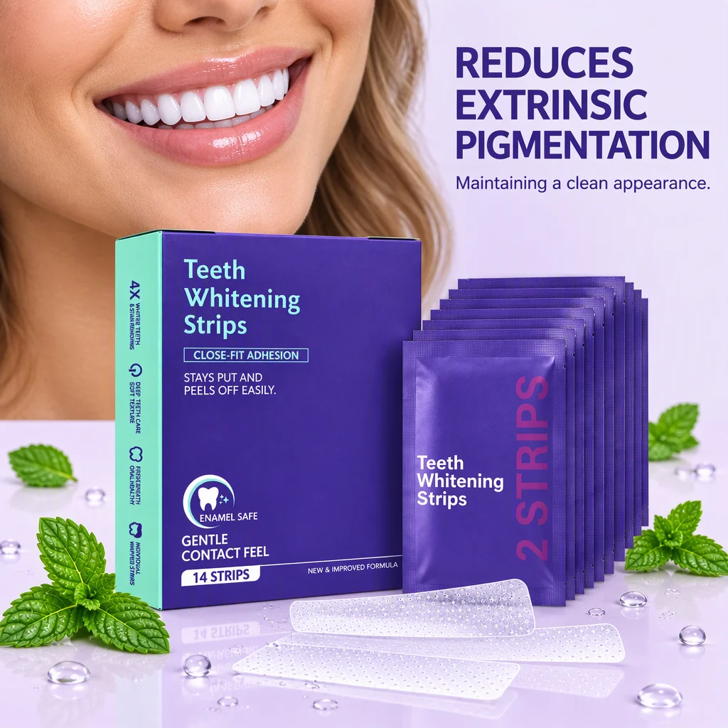 14pcs Premium Purple Whitening Strips Professional Tooth Stain Removal Brighten Kit Deep Stain Cleaning For Sensitive Teeth Tool