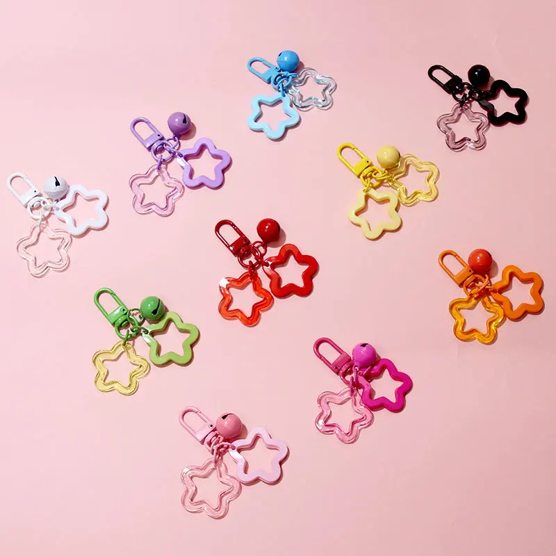 Five-pointed Star Bell Pendant Keychain Elegant Candy Color Bag Keyring Jewelry For Women Girl Car Hanging Trinket Key Holder