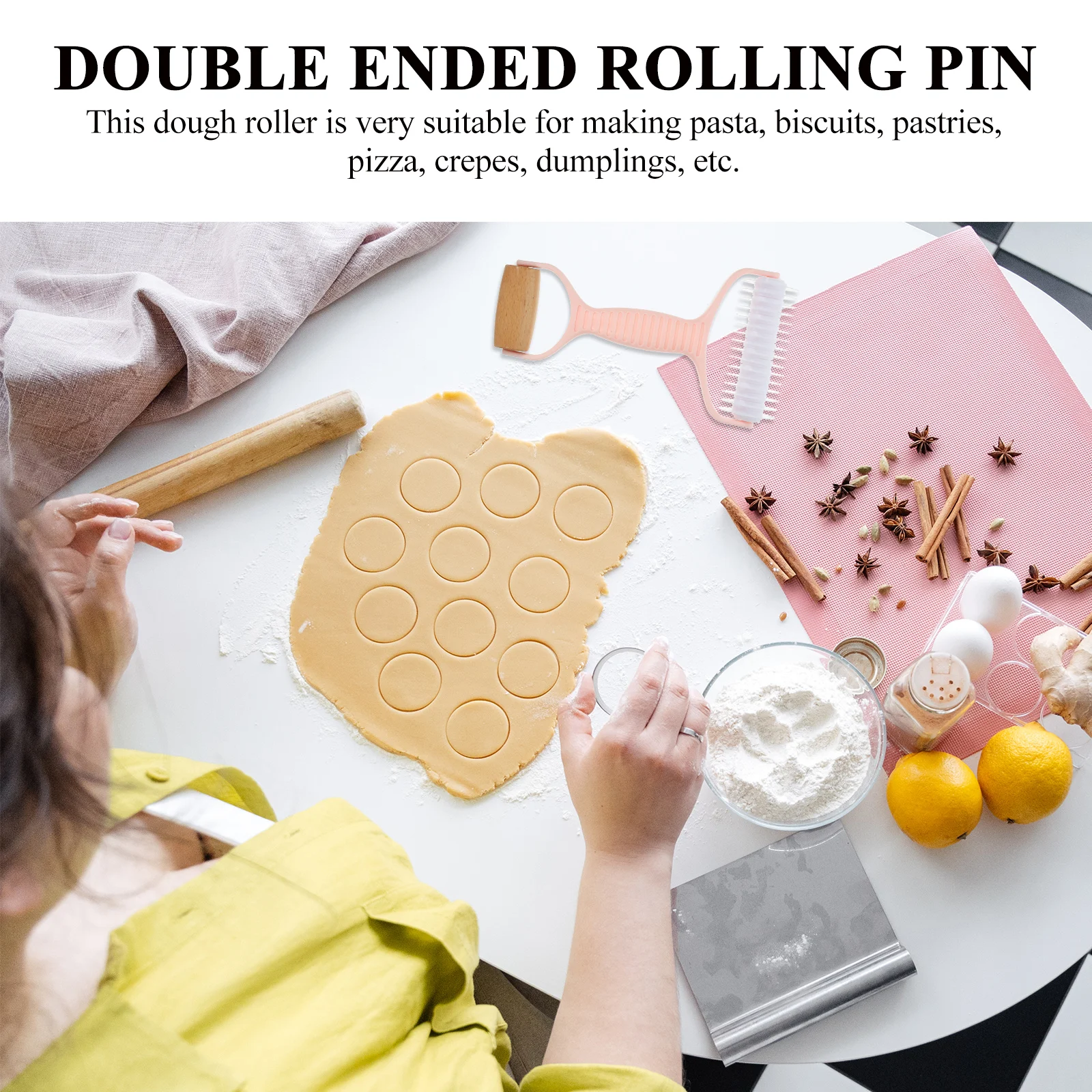 

Double-Ended Mesh Rolling Pin, Non-Stick Kitchen Roller, Dough Roller For Baking Pizza Pasta, Adjustable Thickness Rolling