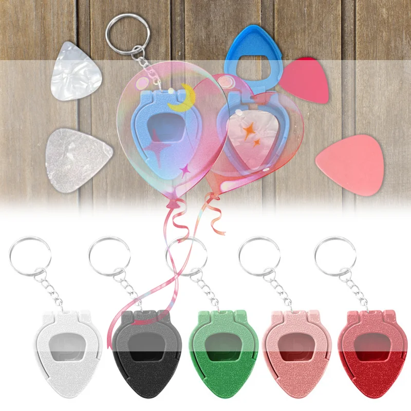 1/3 Buah Kotak Tempat Pick Gitar dengan Gantungan Kunci Plastik Portabel Bergaya untuk Gitaris, Hadiah Sempurna untuk Pecinta Musik Perjalanan Rumah