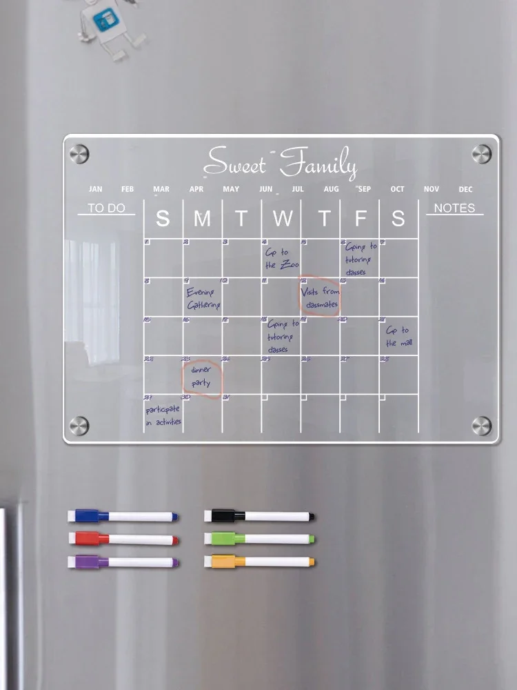 마그네틱 냉장고 자석 스티커 아크릴 투명 달력 주간 일정 보드, 재사용 가능한 메시지 쓰기 태블릿, 일일 레코드 가제트