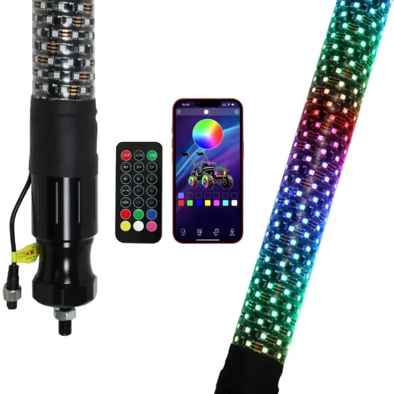 2FT 3FT DIA 2.2inch Fatty LED Whip Light Dancing by APP and Remote Music Brake Turn Reverse for ATV UTV Can Am Polaris Off Road