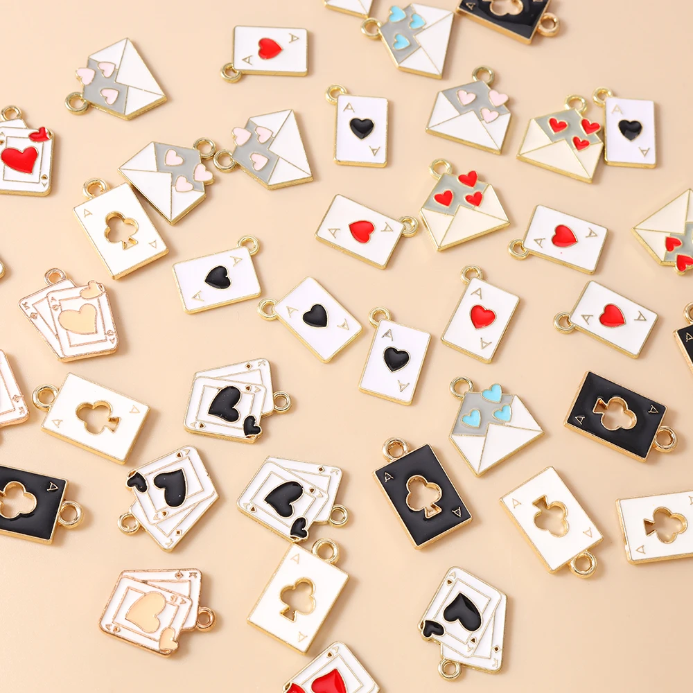 Leslie 10 Stück Niedliche Emaille Bunte Ace Poker Karten-Anhänger für Schmuckherstellung Halskette Schlüsselanhänger DIY Handgemachtes Handwerk – Detail 4