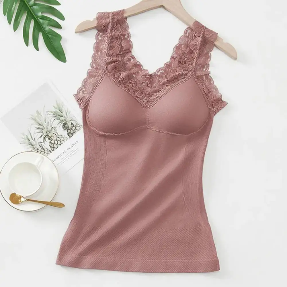 

Gathered Design Camisole Stylish Lace Camisole with Chest Pads for Women V Neck Bottoming Vest Pure Color Stretchy Versatile