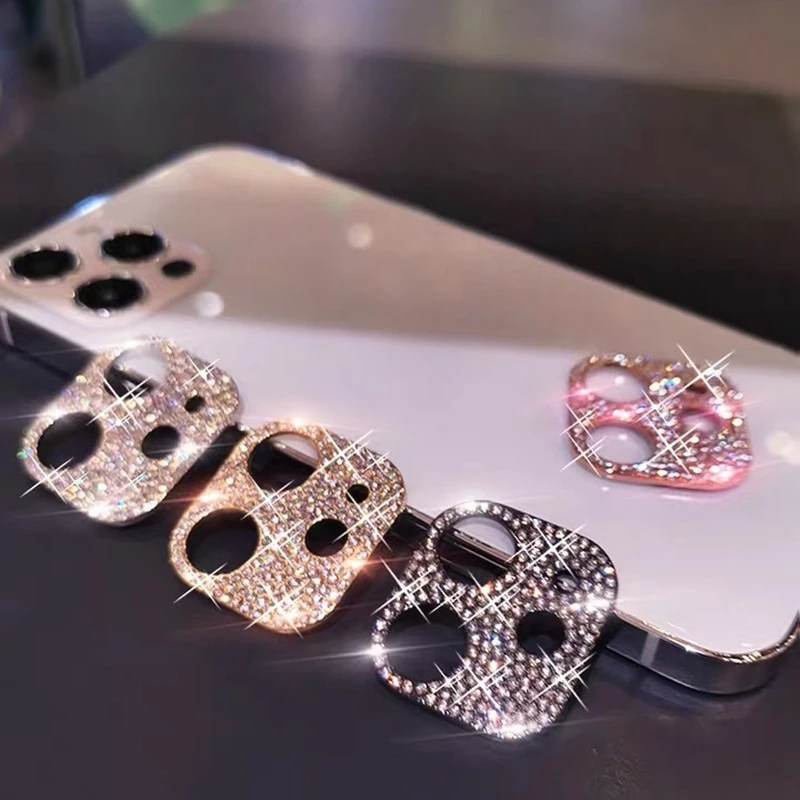 Shiny Diamond Camera Lens Protector for IPhone 17 16 15 13 12 Pro 11 14 Pro Max Rhinestone Glitter Metal Screen Protect Film