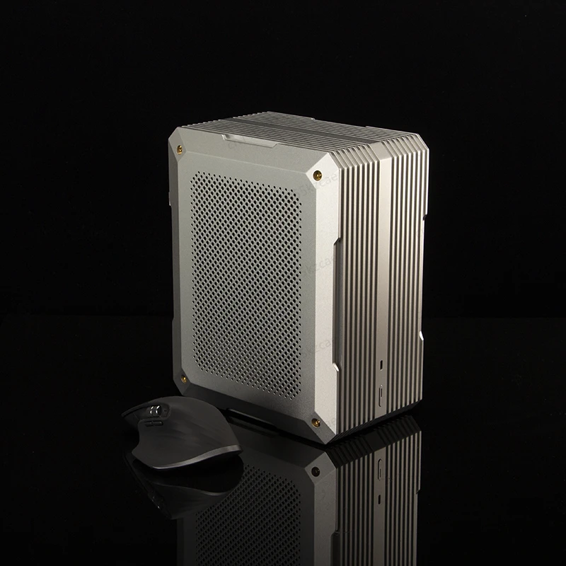 1U Power Supply & A4 Mini-ITX Case Combo, Small Form Factor PC Chassis for Gaming Office, Aluminum