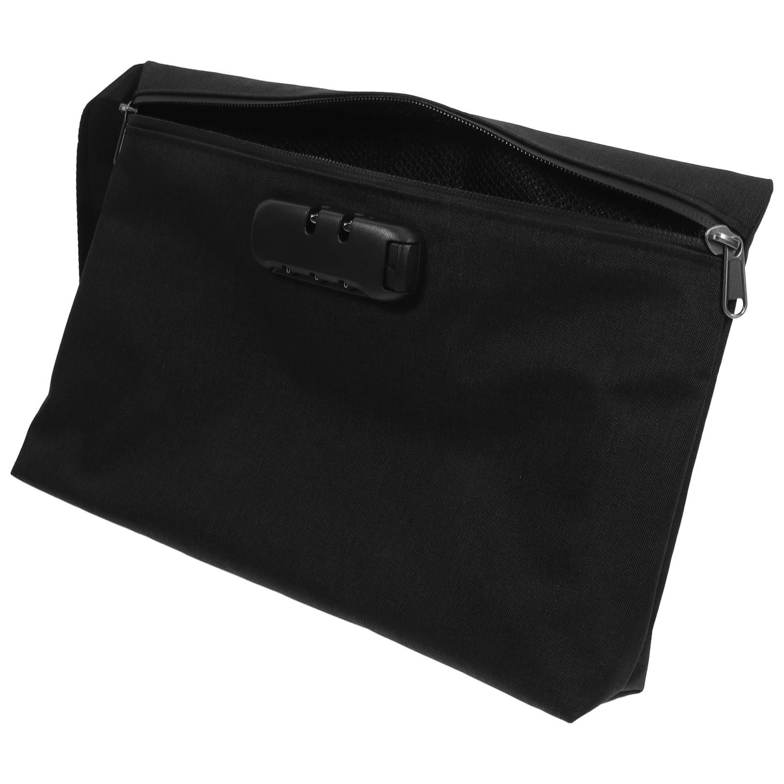 

Portable Lock Storage Bag Black Zipper Polyester Travel Splashproof Durable File Folder Documents Valuables Bag