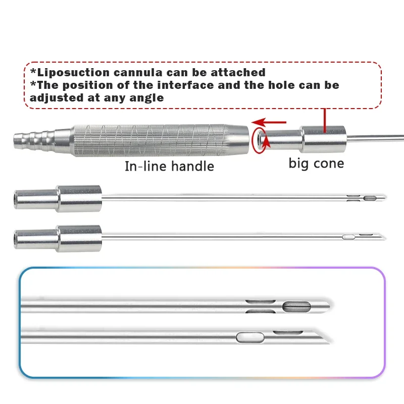Stainless Steel Slope Incision Cannula Liposuction Cannula In-line Handle Liposuction Tools for Beauty Use