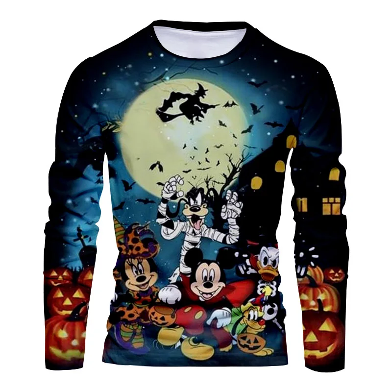 Mickey stylish and comfortable Halloween cartoon casual long-sleeved T-shirt 2024 new unisex long-sleeved T-shirt