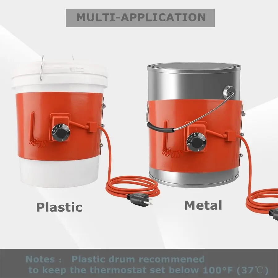 سخان الطبل، سخان دلو طبل 5 جالون 120 فولت 800 وات شريط تسخين معزول مع وحدة تحكم في درجة الحرارة للبلاستيك المعدني والعسل Buc