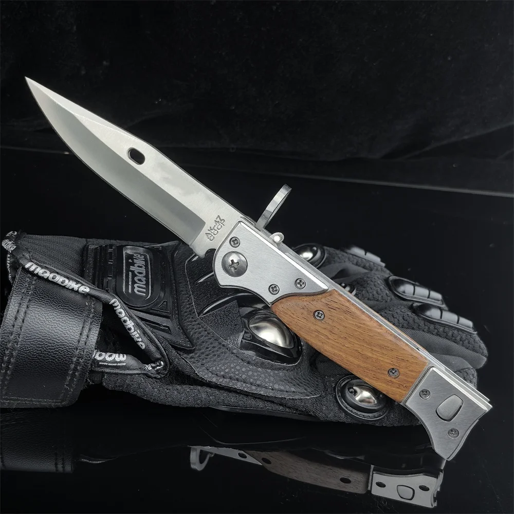 Tactical AK-47 CCCP Assist Folding Knife 440C Steel Blade Steel+Wood Handle Military Hunting Pocket Knives Camping EDC Hand Tool