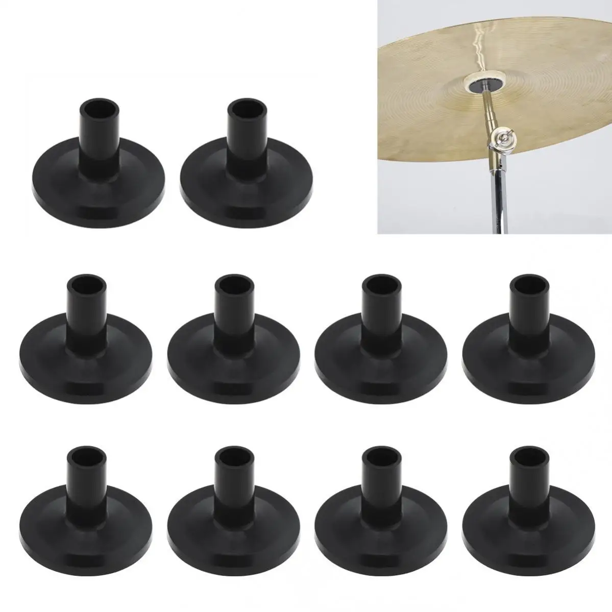 10pcs Plastic Drum Felt Cymbal Stand Sleeves, Small and light weight Black Sleeve Set for Drums