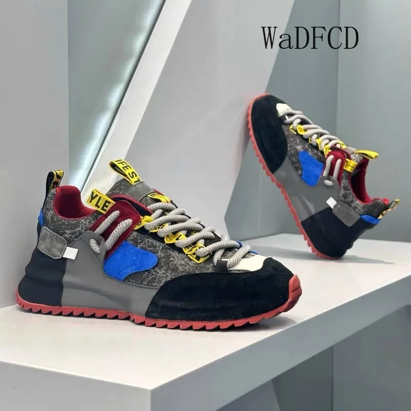 

Chunky Sneaker Plus Size 45 46 Men Original Designer Board Shoes Fashion Casual Leather Fabric Increased Internal Platform Shoes
