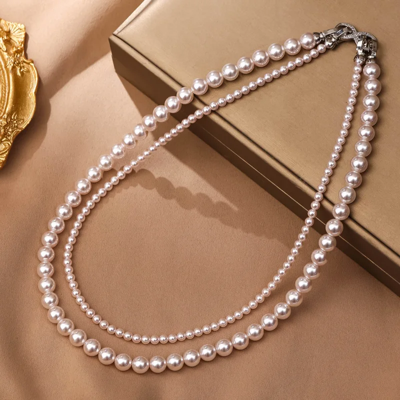 

Double Pearl Necklace Accessories Women's Simple Stacked Premium Collarbone Chain Necklace Accessories