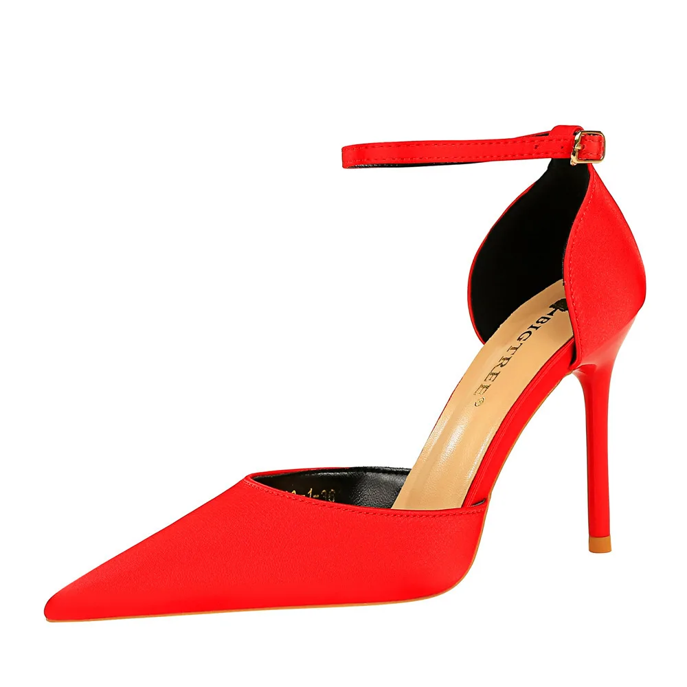 

Style Fashion Simple Super High Fine Heel Satin Mouth Pointed Head Slim Sandals Women Pumps Ladies Wedding Shoes туфли женские