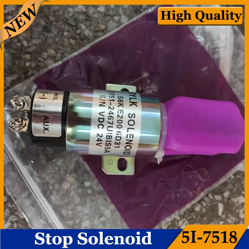 Excavator Stop Solenoid Switch For S6K E200B E320 HD700-5/7 6D31 6D14 Solenoid 12V 24V 5I-7518 1751-2467UIBIS5A