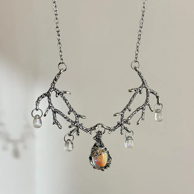 Charm Sliver Color Moon Goddess Purple Crystal Bead Multi-Element Pendant Necklace for Women Halloween Heathen Witch Jewelry