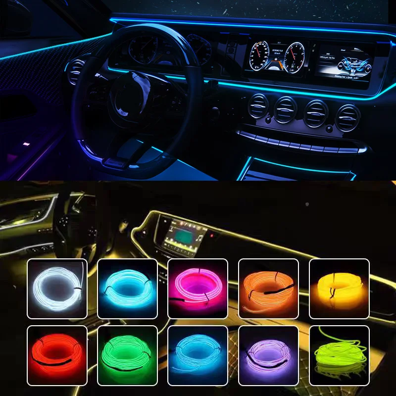 Tira de luces LED para iluminación Interior de coche, cuerda de alambre de decoración automática, luces de neón flexibles con ambiente de unidad