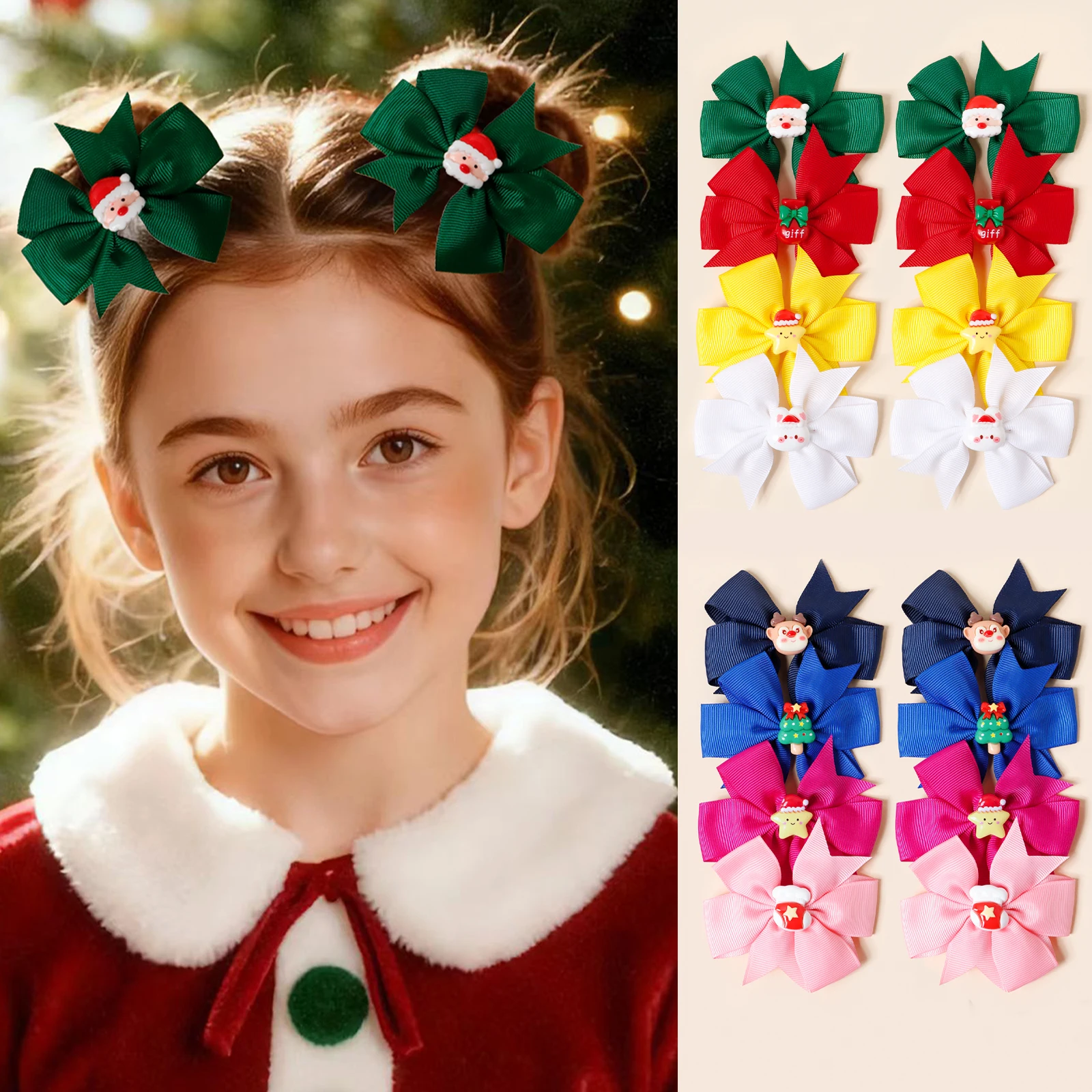 

8pcs Striped Ribbon Bow Hair Clips For Girl Kid Christmas Decor Cute Hairpin Baby Party Wear Hair Accessory Toddler Barrettes