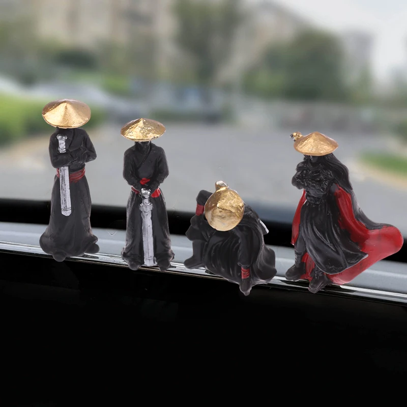 4 stks/set Hars Miniatuur Beeldjes Oude Aziatische Ninja Samurai Warrior Model, Cool Mini Sculptuur voor Auto Dashboard Decor Gift