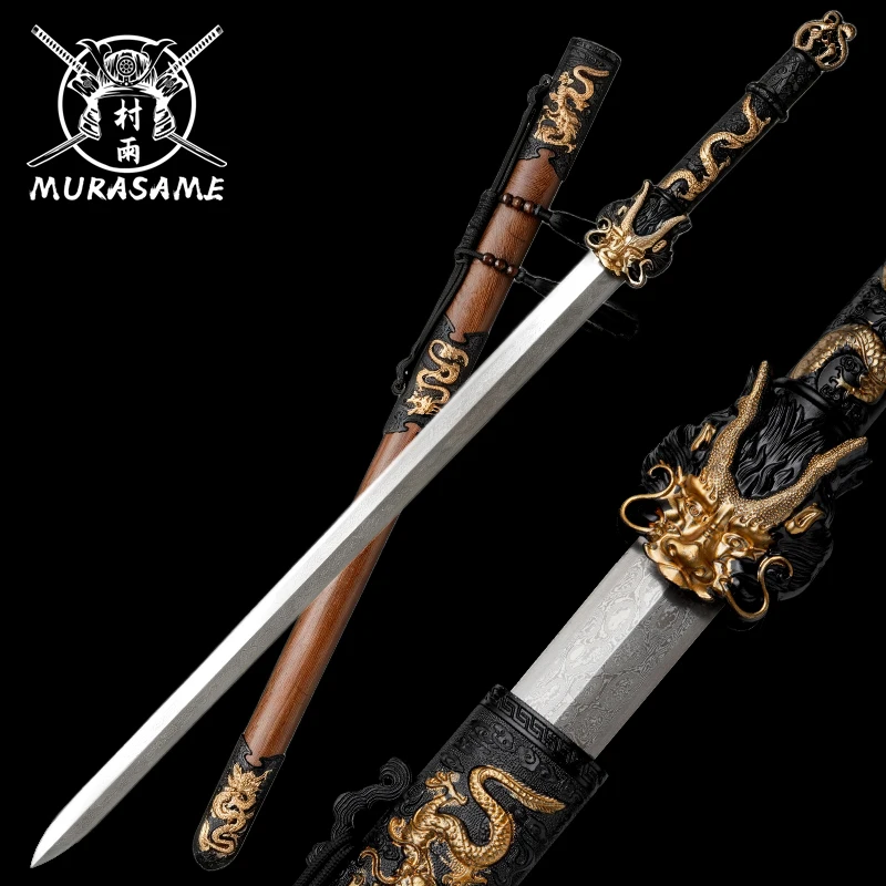 Chinese Dragon King Sword Folded Steel Damascus Blade with Real Padauk Wood Sheath Tang Jian Collectible Craft katana Home Decor