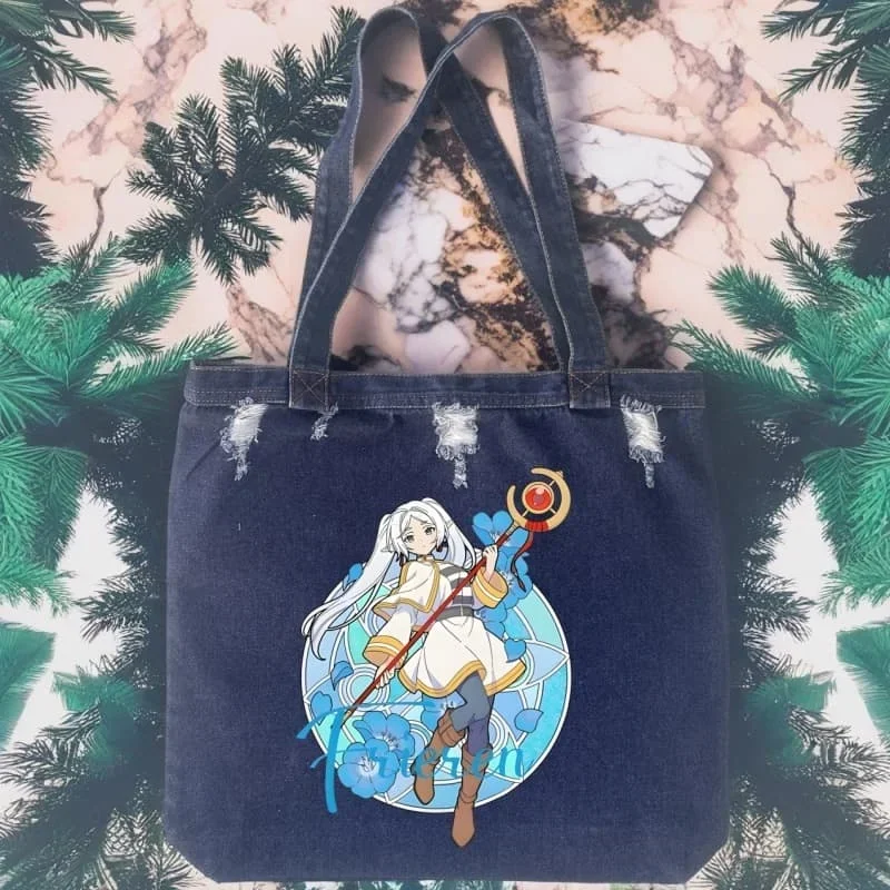 

Frieren Women Jeans Shoulder Bag Large Capacity Denim Shopping Bag Strap Travel Messenger Female Commute Bag