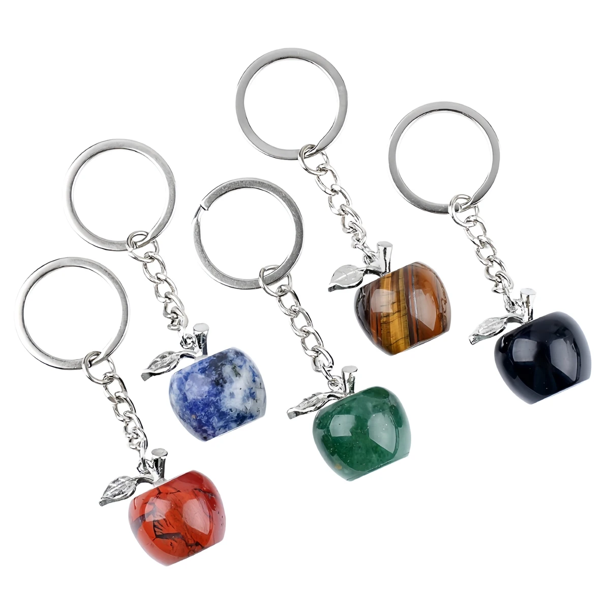 Handgefertigter, geschnitzter 20MM Edelstein-Apfel-Schlüsselanhänger, Heilender Chakra-Kristallstein-Anhänger, Schlüsselring für Frauen & Mädchen – Detail 3