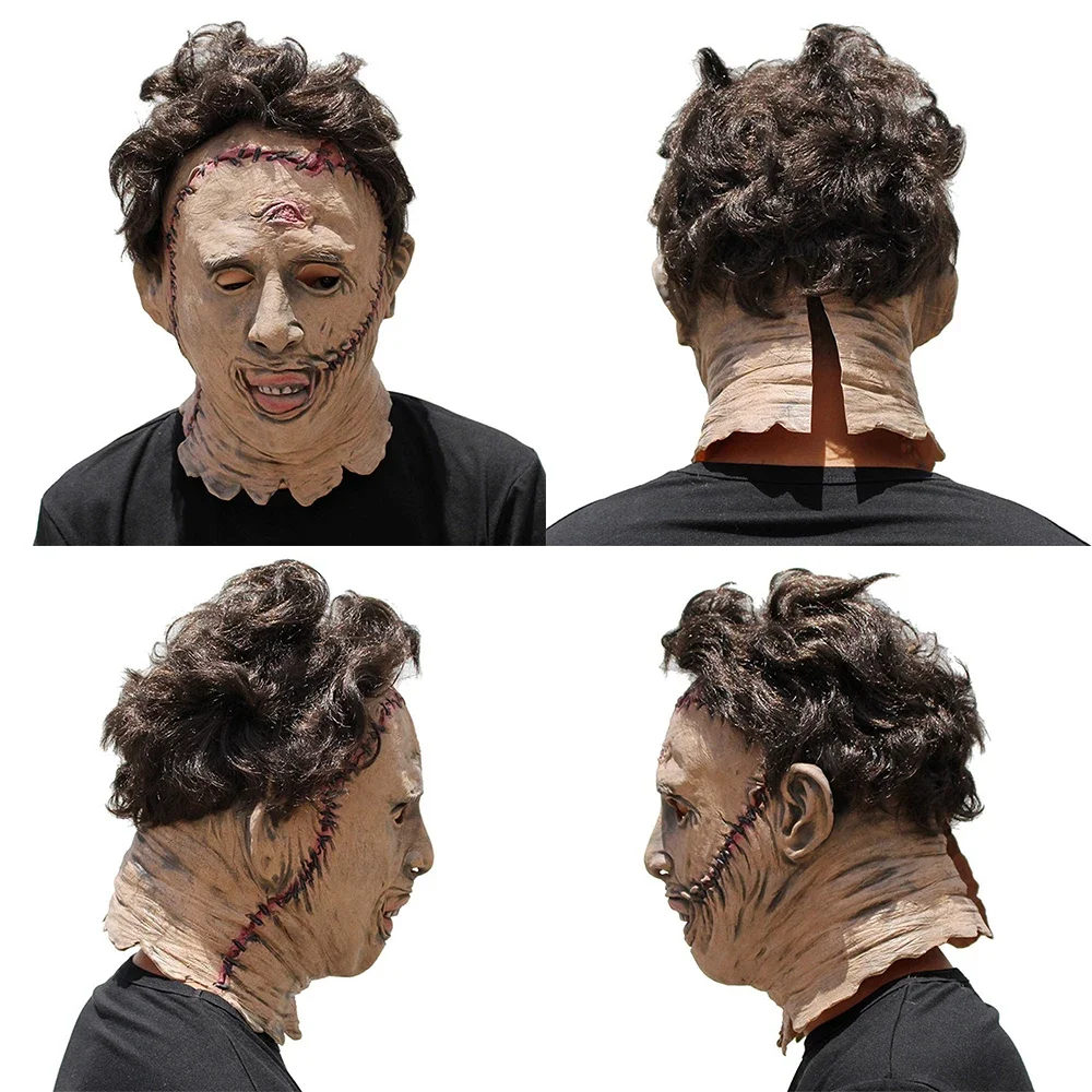 بالمنشار مذبحة رجل مخيف هالوين القاتل قناع فيلم الرعب الشرير اللاتكس غطاء رأس وجه مخيف زي تأثيري الدعامة الطرف #6
