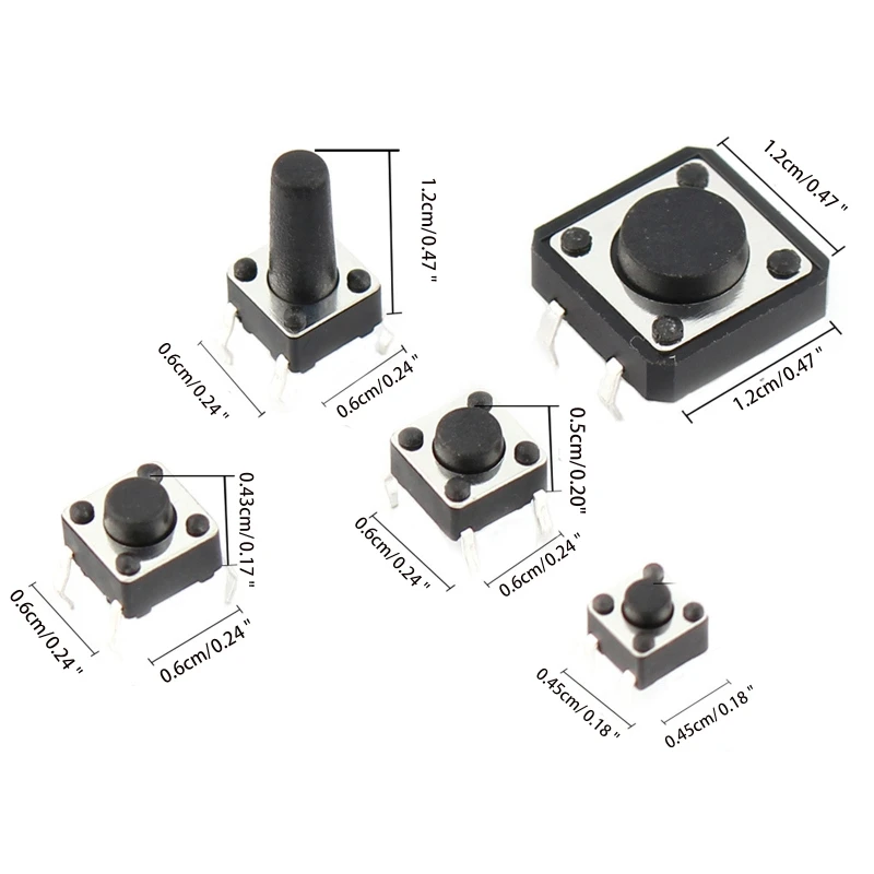 125 Cái/lốc Micro Cho Công Tắc Cảm Ứng Assortment Bộ 25 Loại 5 DIY Công Tắc Nút Nhấn 2x4mm 3x6mm 4x4mm 6x6m