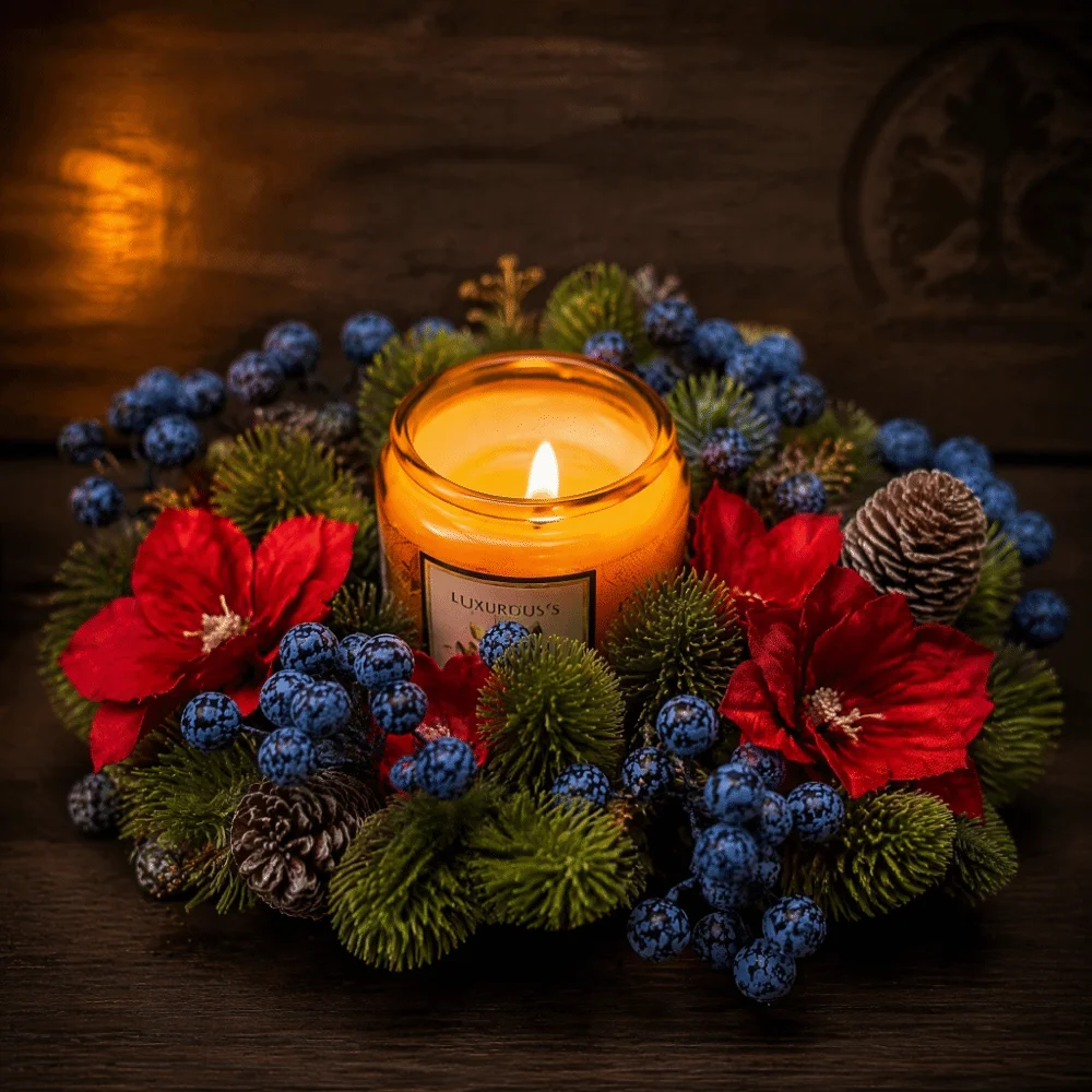 Artificial Flower Flowers Wreath Candle Holder Plastic Classic Christmas Wreath Window Display Props Multifunctional