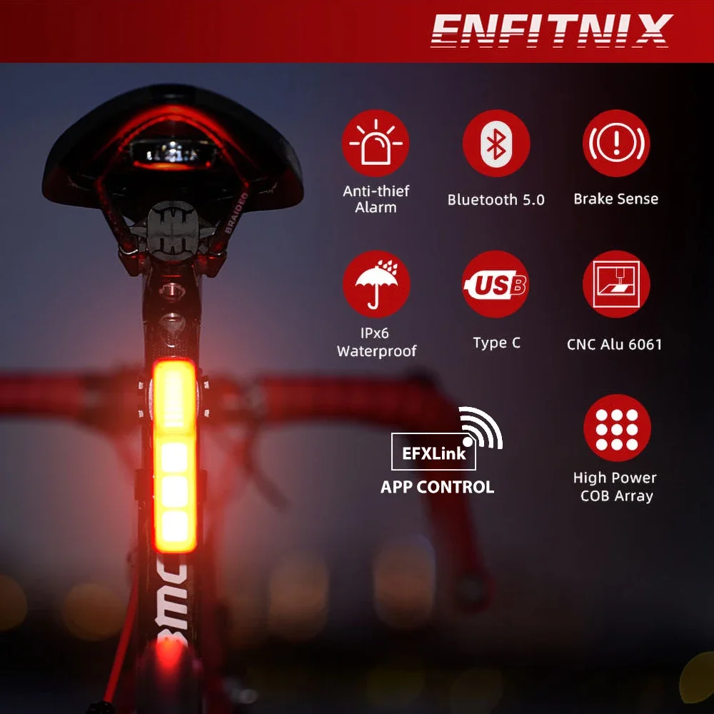 Enfitnix XliteBT Smart Bicycle Taillights Intelligent Sensor Brake Lights USB Road MTB Anti-theft Alarm Ride Rear Tail Lights