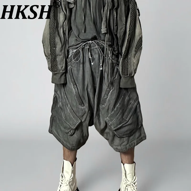 

HKSH Весна Лето Новые мужские шорты Tide Punk Waste Land Techwear Хлопковые капри Deconstruct Dirty Dye Chic Ins Брюки-карго HK9811