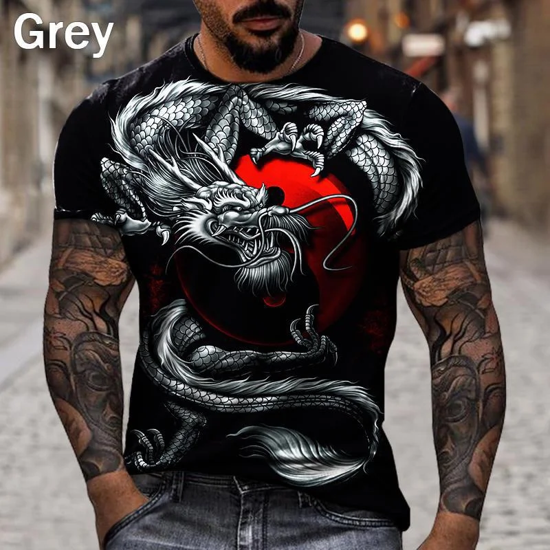 Fashion Chinese Loong Print T Shirt For Men Hip Hop Trend Funny 3D Tees Casual O-neck Comfortable Short Sleeve Summer Loose Tops