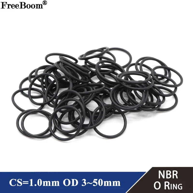 50pcs NBR O Ring Seal Gasket Thickness CS 1mm OD 3~50mm Nitrile Butadiene Rubber Spacer Oil Resistance Washer Round Shape Black