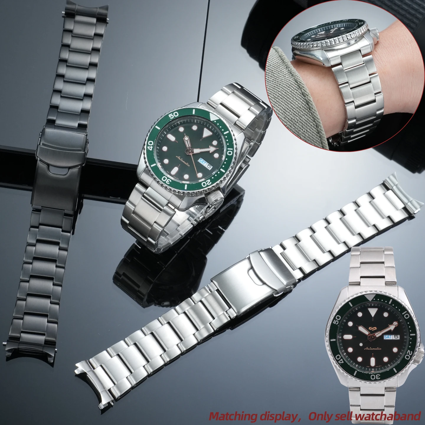 22mm-ブラッシュドアークエンドステンレススチール製腕時計ストラップ-セイコーno5-skx007-009-srpd63k1-srpd55-53k1-61k1-63k1-79k1対応-メタルウォッチバンド