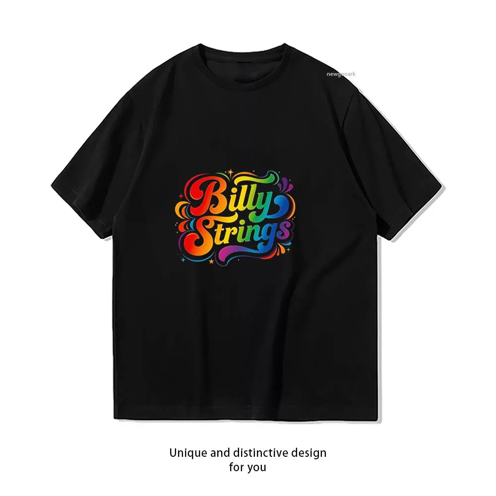 Colorful 'Billy Strings' Typography T-Shirt Casual cotton graphic t shirts Creative streetwear Classic O-neck shirt
