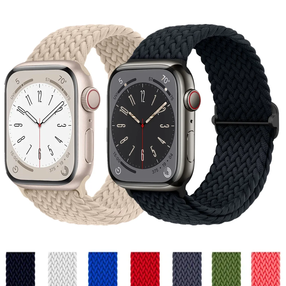 Correa elástica de nailon para Apple watch, pulsera trenzada Solo Loop para iWatch series 9, 8, 7, se, Ultra 2, 44mm, 40mm, 49mm, 45mm, 41mm, 38mm