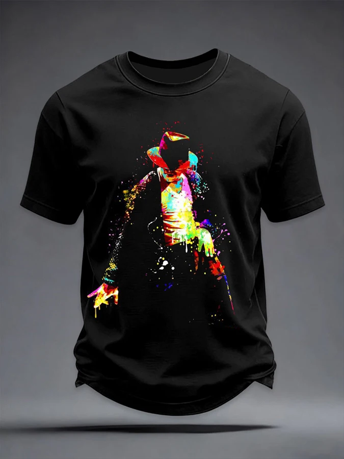 

ilstile Women's King of Music Print T-Shirts Summer Short Sleeve Casual Round Neck Tops Retro Fan Favorite Tees NEW